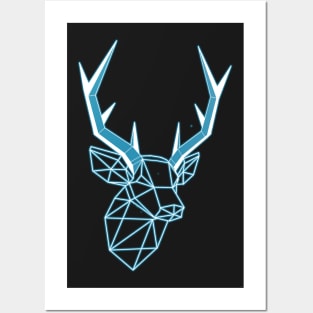 Geometric Blue Light line Stag Low-poly Head Posters and Art